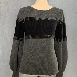 Vince Camuto Cotton Jumper / Grey & Black Sweater / Bell Sleeve Sweater / 2000's